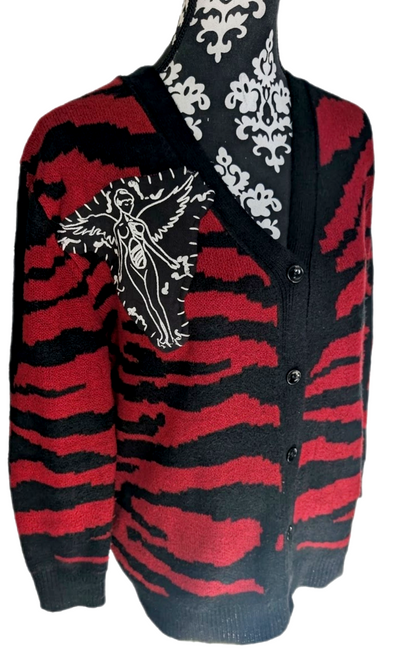 Womens Nirvana red and black zebra stripe cardigan- size Large
