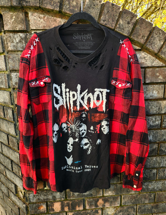 Upcycled SLIPKNOT tee/ flannel shirt hybrid