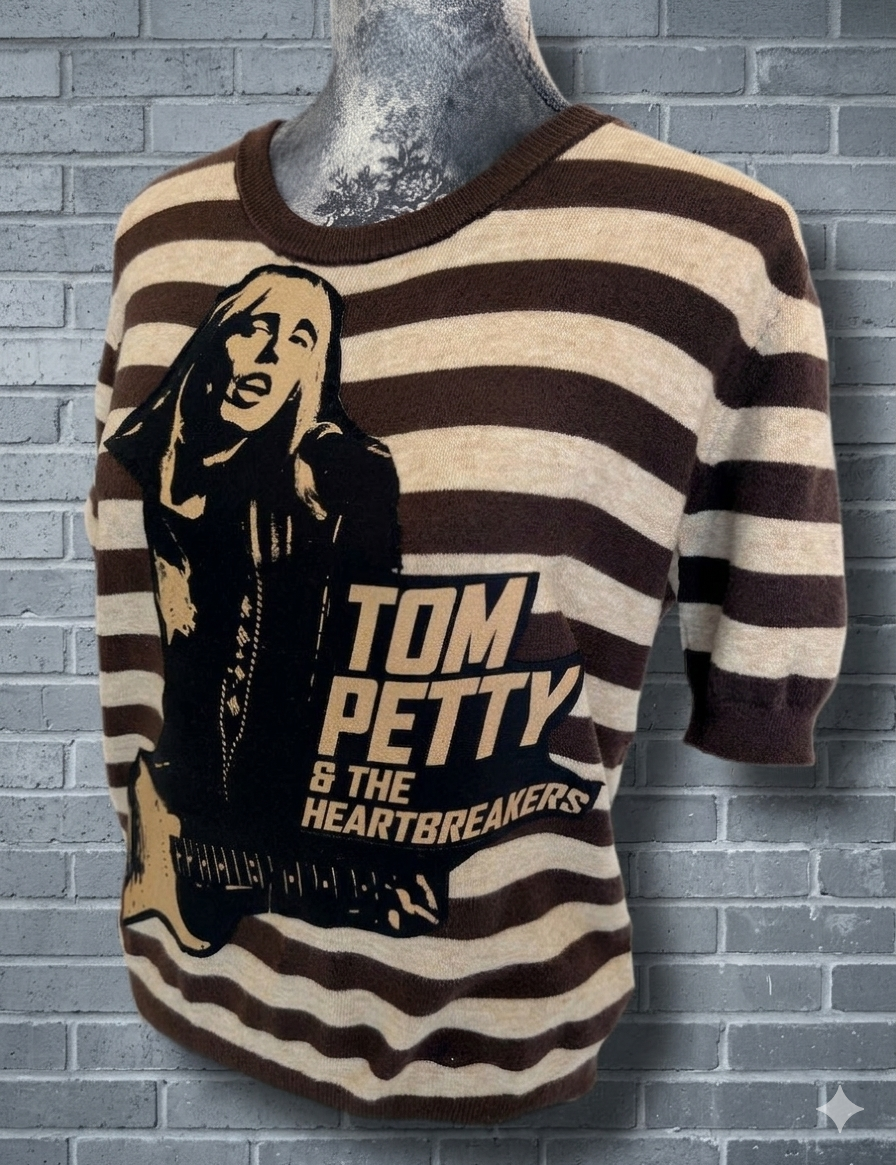 Tom Petty striped short sleeved sweater- size Large