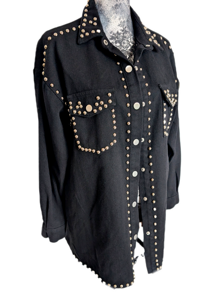 Studded Black denim Shacket with BLACK SABBATH- womens Large