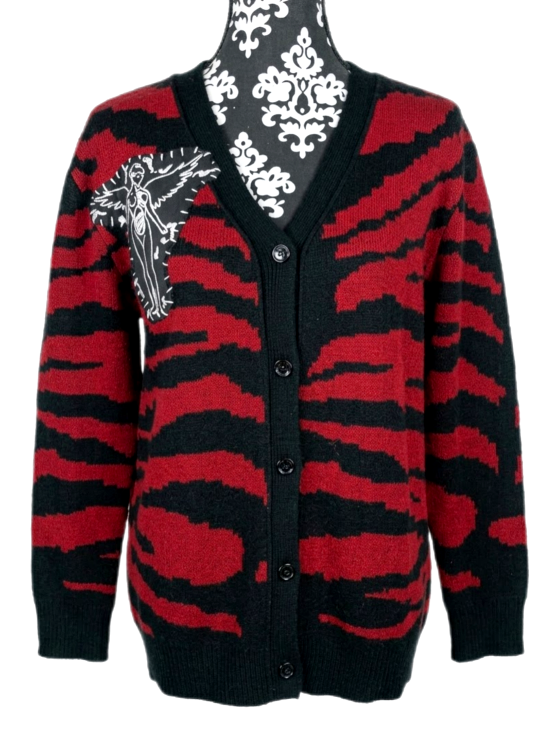 Womens Nirvana red and black zebra stripe cardigan- size Large