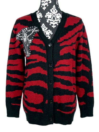 Womens Nirvana red and black zebra stripe cardigan- size Large