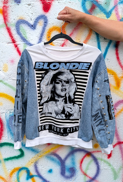 Womens BLONDIE sweater with denim sleeves - size MEDIUM