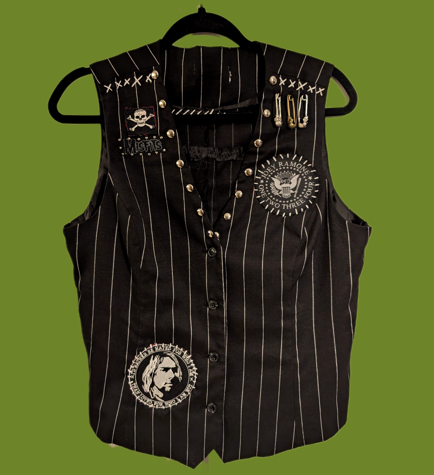Womens pin stripe Green Day punk vest- size L