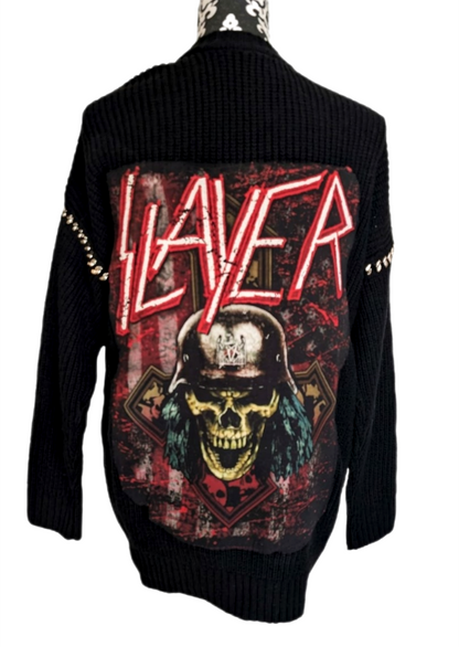 Womens SLAYER black knit cardigan with Chain- size MEDIUM - LARGE fit