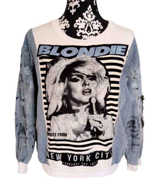 Womens BLONDIE sweater with denim sleeves - size MEDIUM
