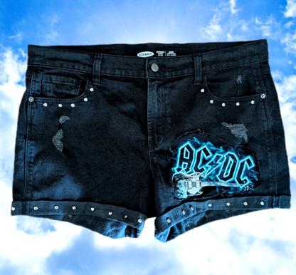 Upcycled denim ACDC shorts- womens 14