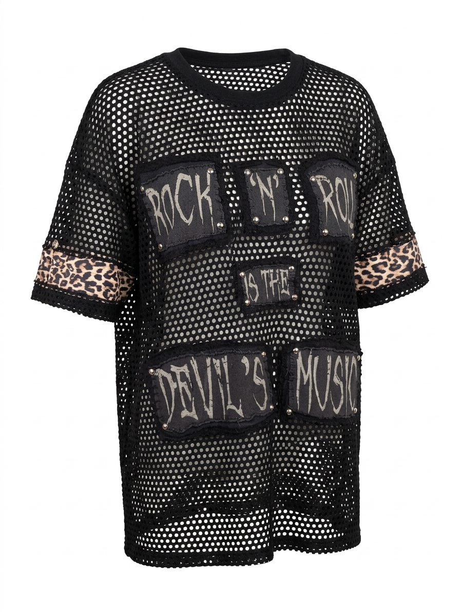 Mesh Rock N' Roll is the Devil's Music top- womens L