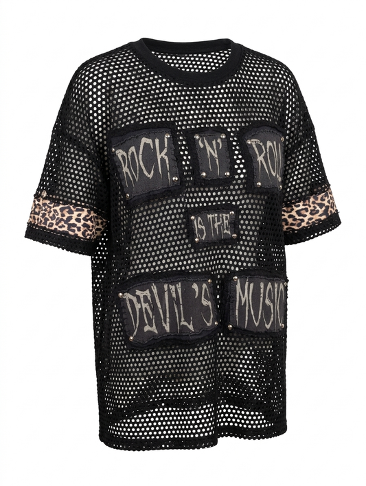 Mesh Rock N' Roll is the Devil's Music top- womens L