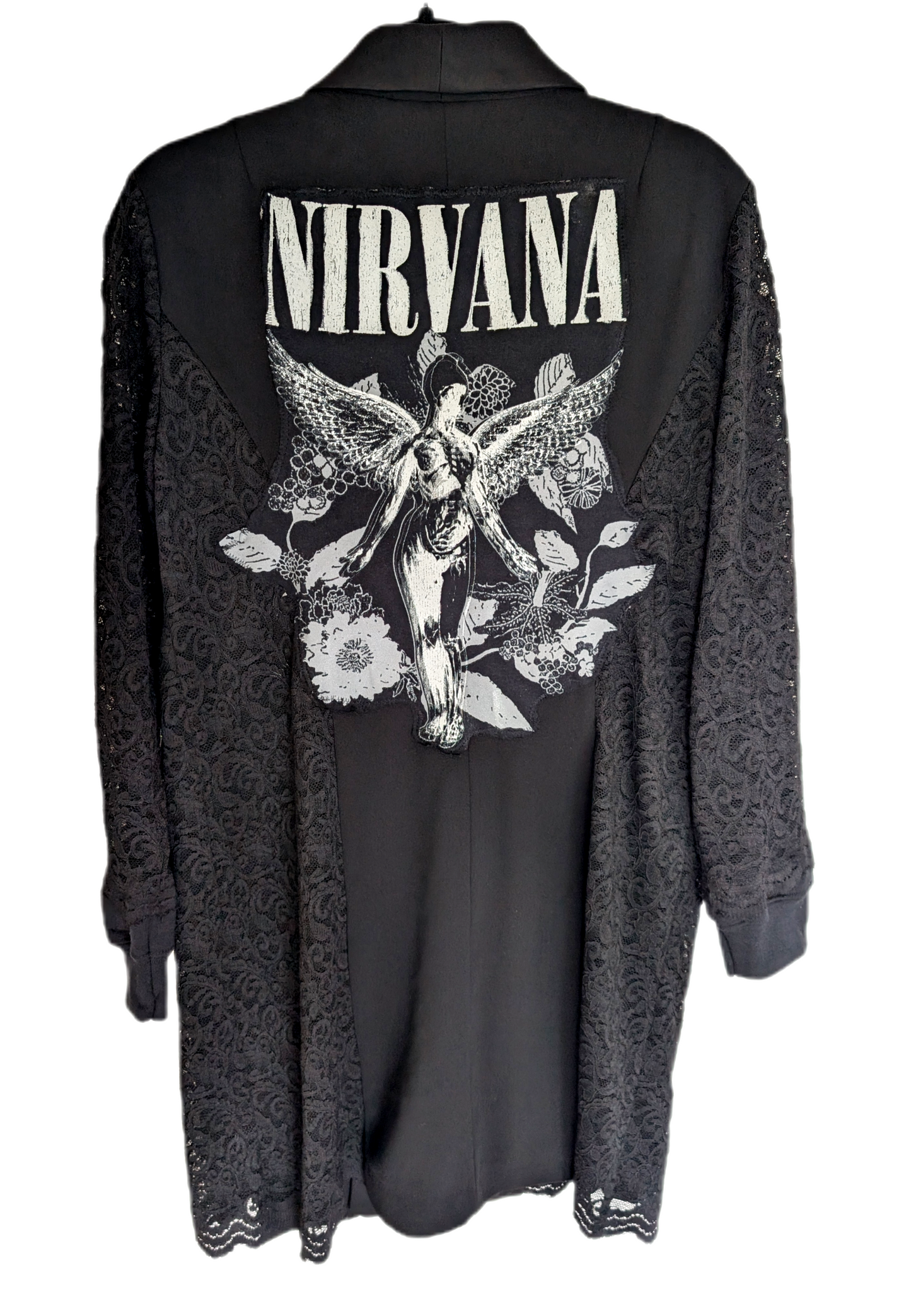 Womens long Black and lace blazer jacket with Nirvana- size M/ L