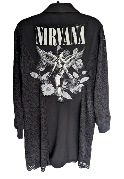 Womens long Black and lace blazer jacket with Nirvana- size M/ L