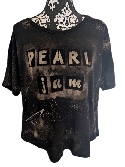 Womens upcycled Pearl Jam bleach art top- size XL