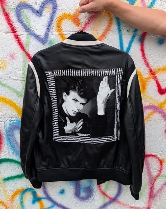 Gender Neutral Bowie" Heroes" Vegan leather jacket- womens L/ Men's M