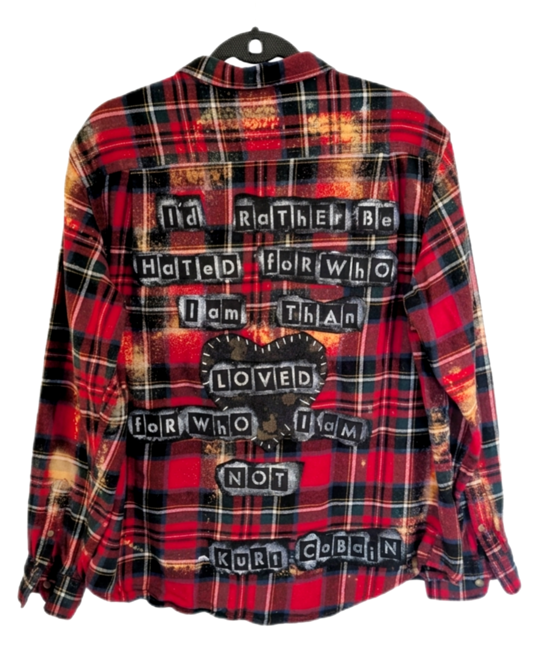 Gender neutral Kurt Cobain quote upcycled flannel- womens XL men's L