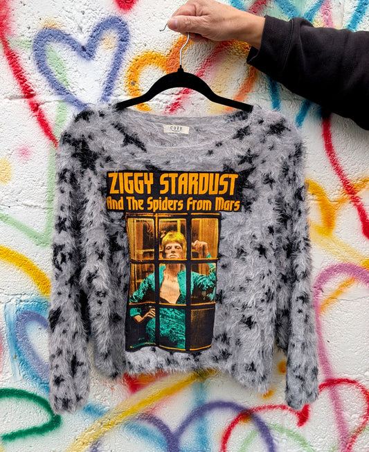 Womens Ziggy Stardust fuzzy star sweater- size Med