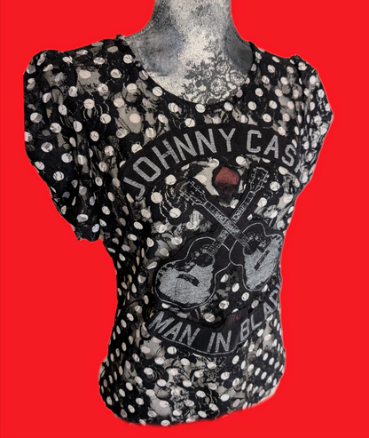 Womens sheer polka dot Johnny Cash top- size Medium