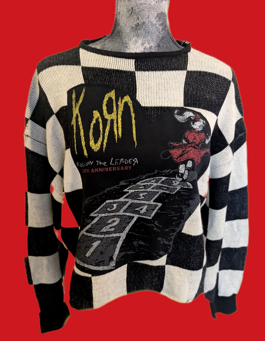 Womens checkered KORN sweater - size Large