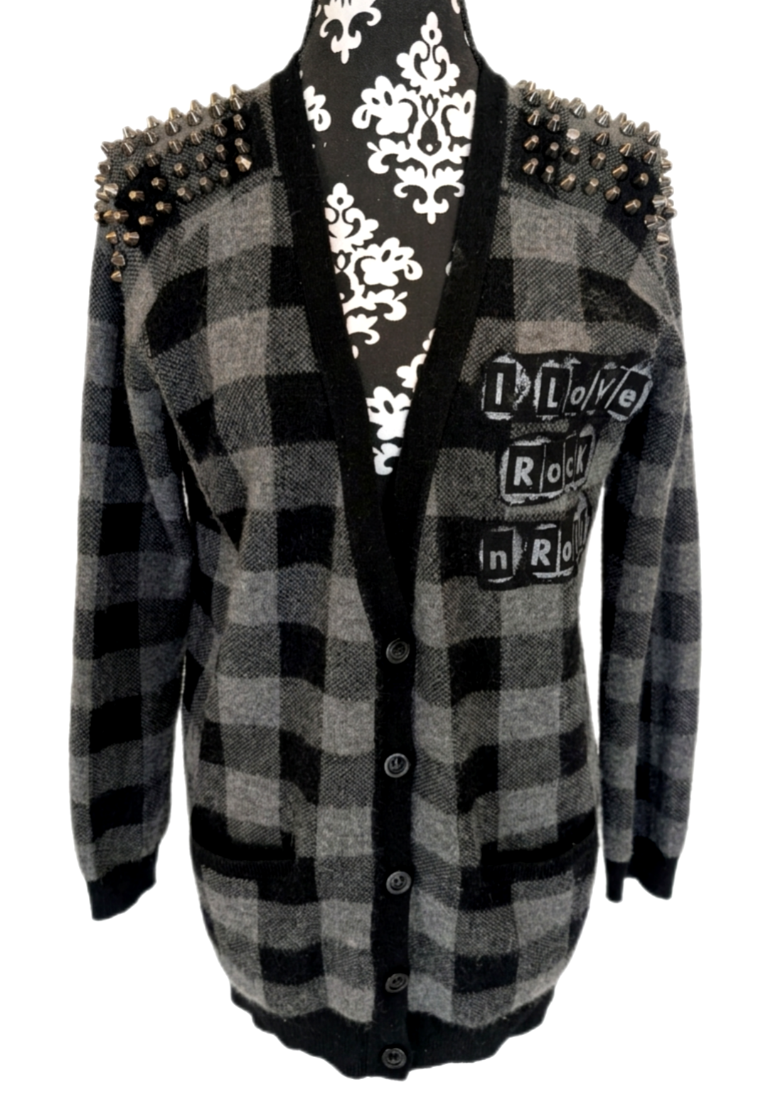 Women Joan Jett punk checkered cardigan- size MEDIUM