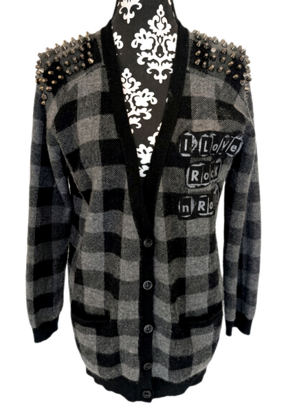 Women Joan Jett punk checkered cardigan- size MEDIUM