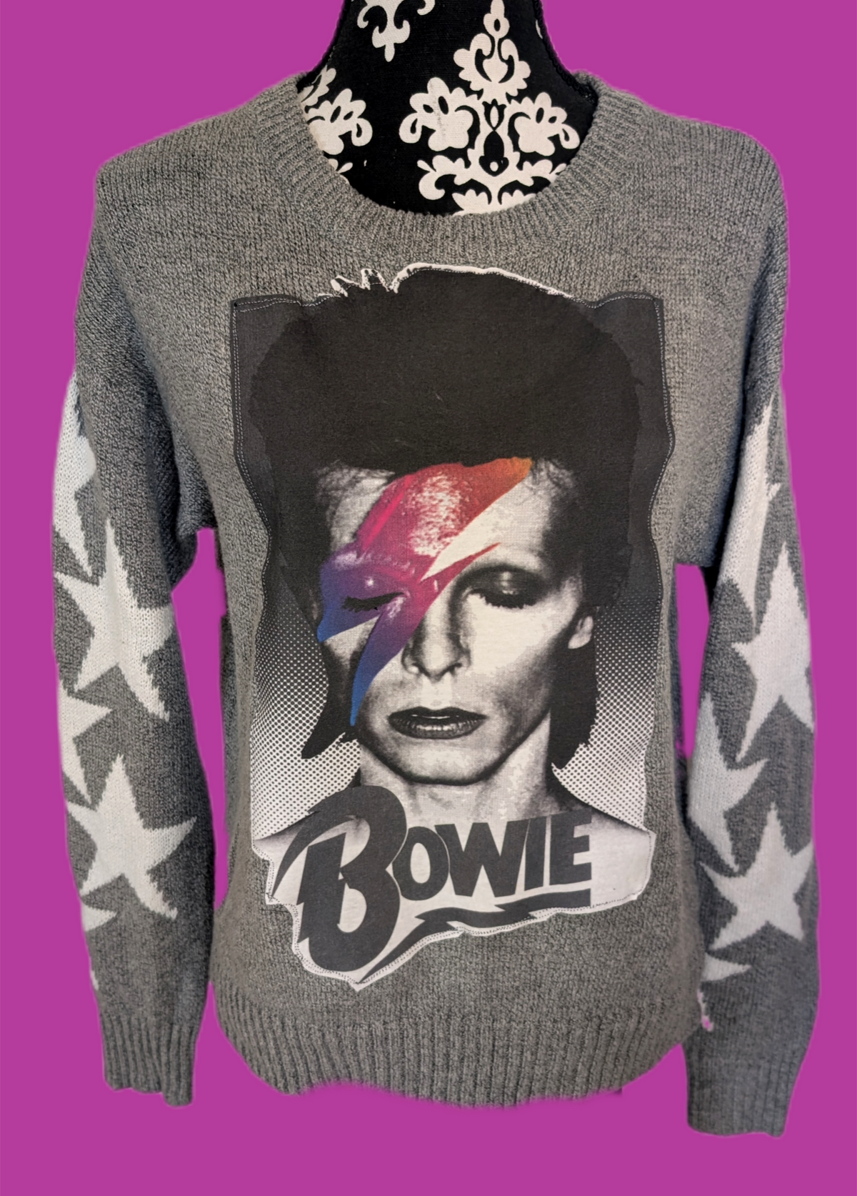 Womens BOWIE grey star sweater - size Med