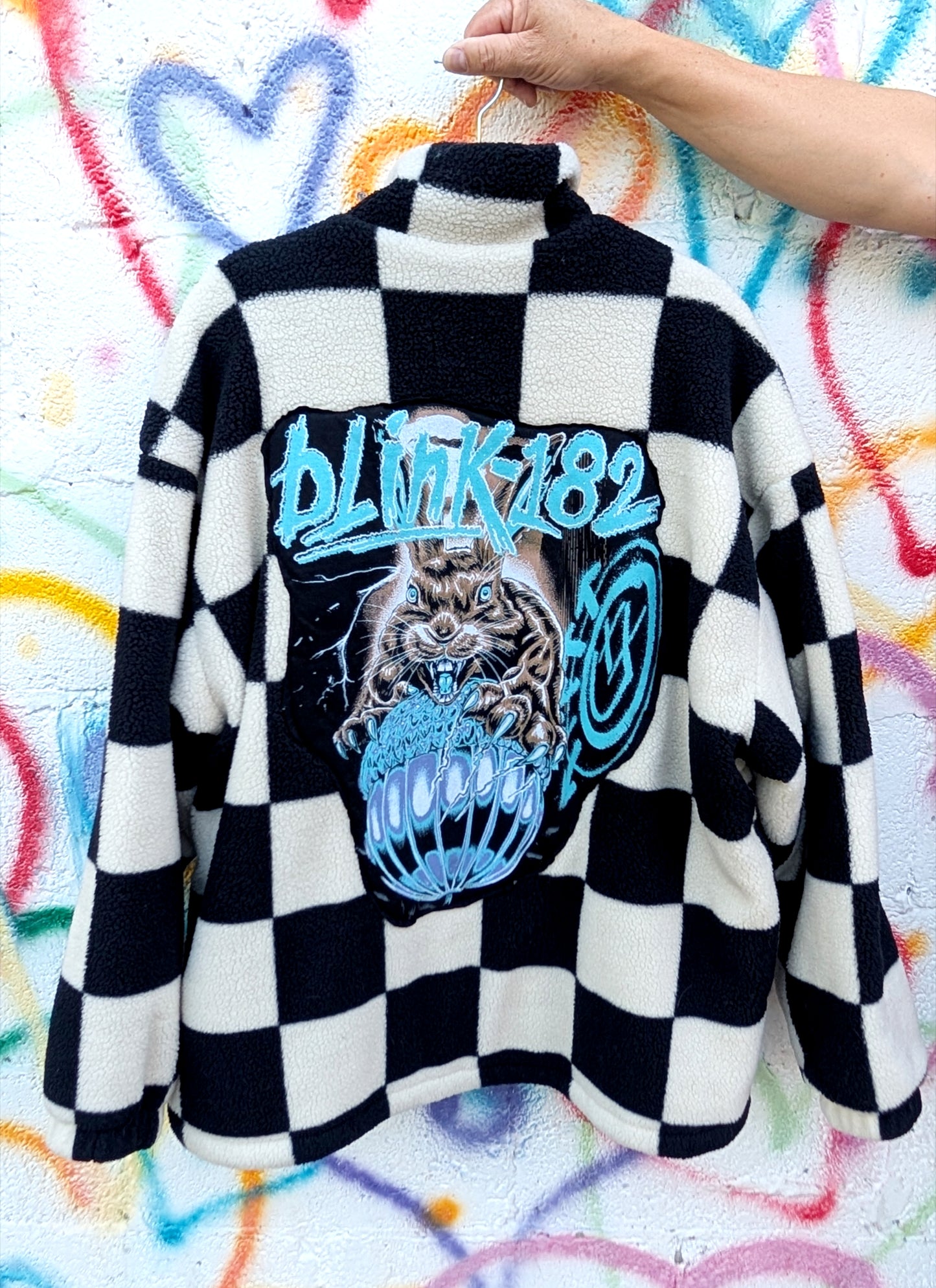 BLINK-182 oversized checkered Sherpa jacket- fits XL-XXL
