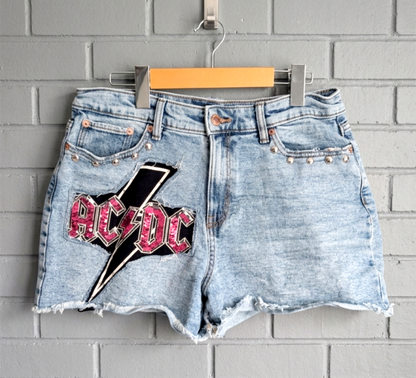 Womens denim shirt with ACDC sequin patch- size size 31 size 10
