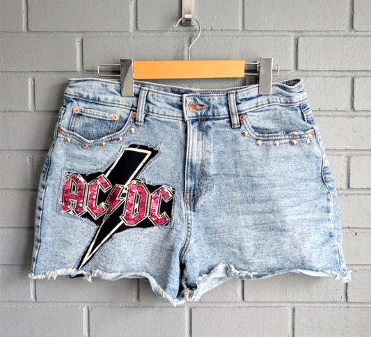 Womens denim shirt with ACDC sequin patch- size size 31 size 10
