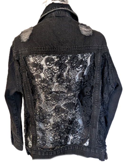 Womens charcoal denim with Skull lace panels- L-XL