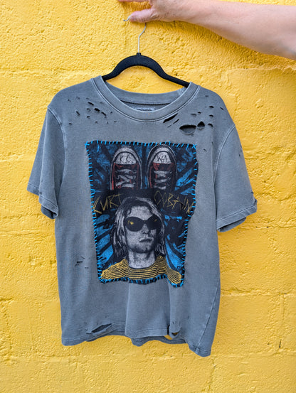 Gender neutral distressed Kurt short sleeve sweatshirt- women's L/ men's S/M