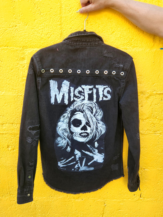 Gender neutrel denim Punk Rock button up- Mens Small Womens M