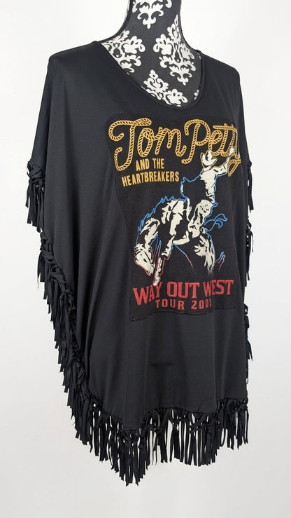 Womens TOM PETTY Way Out West fringed upcycled top- L/ XL fit