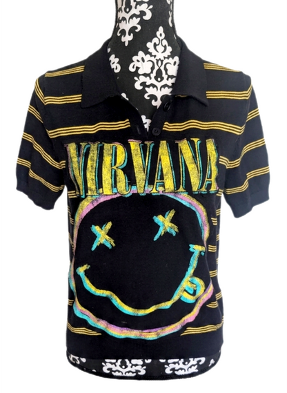 Womens striped collared NIRVANA sweater/ top- MED