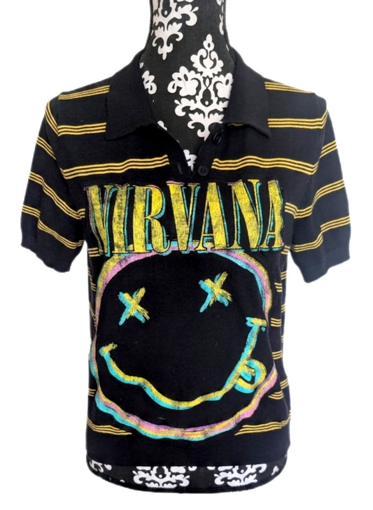 Womens striped collared NIRVANA sweater/ top- MED