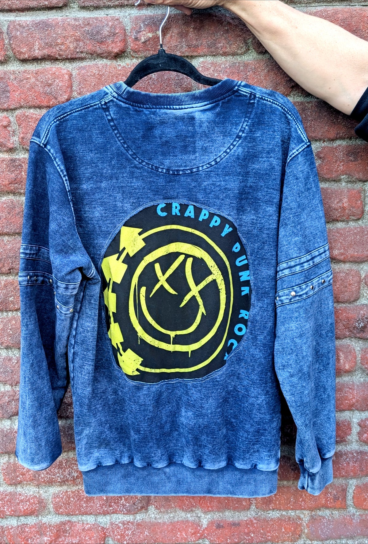 Womens Upcycled BLINK 182 double sided sweatshirt with studding- size L