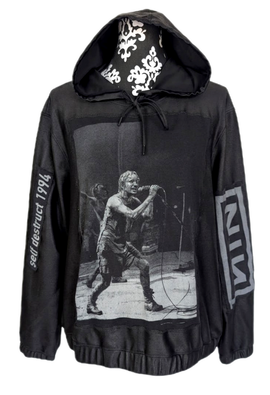 Womens NIN shiny hooded top- size L/ XL