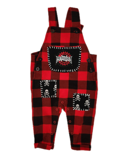 Baby plaid Metallica overalls- size 6-12 mos