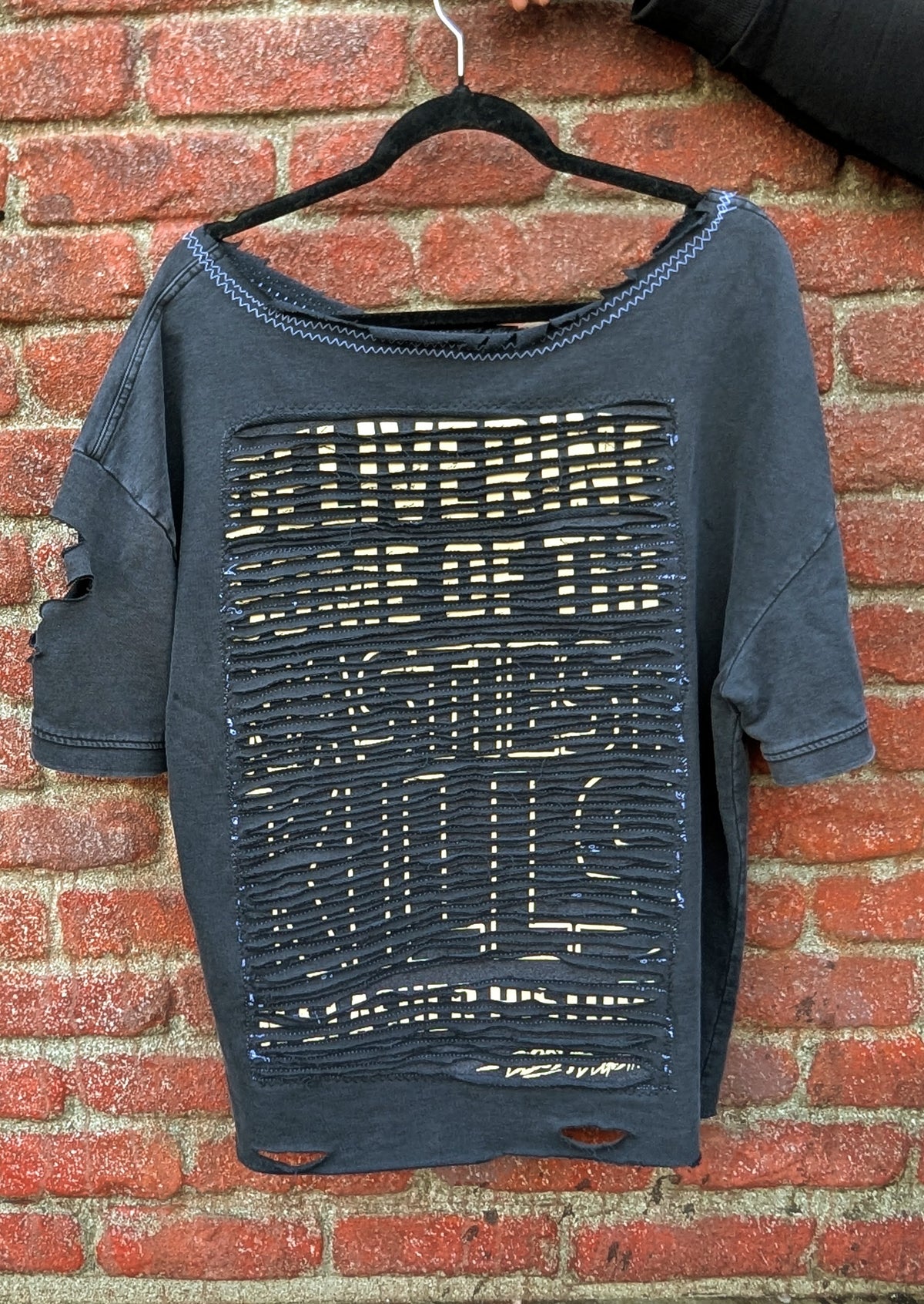 Womens upcycled TERRIFIER short sleeve distressed sweatshirt - size L- XL