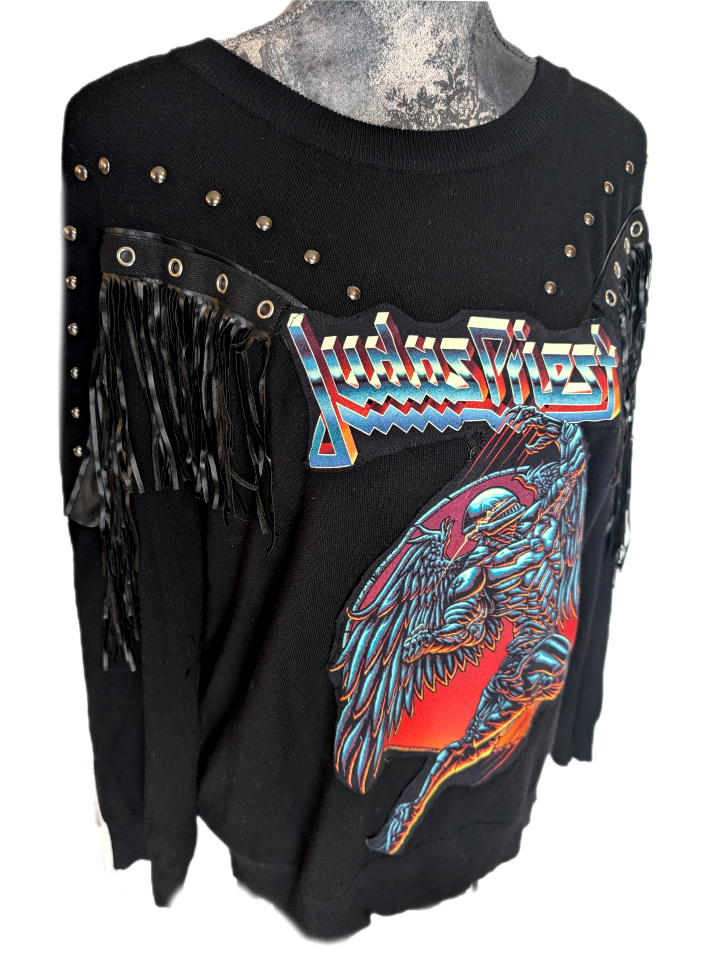 Womens Judas Priest fringed sweater- size L/ XL