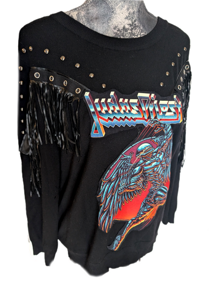 Womens Judas Priest fringed sweater- size L/ XL