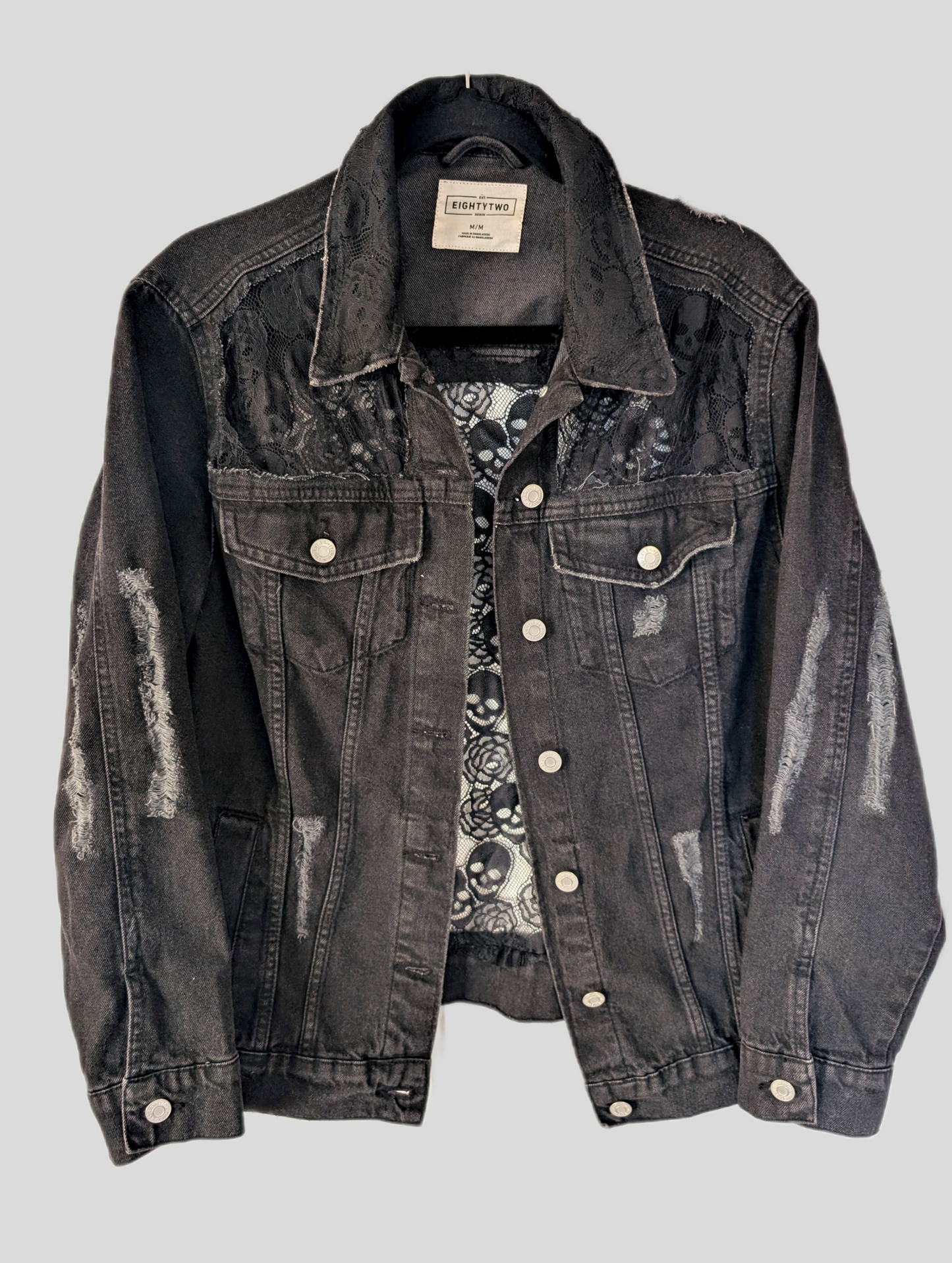 Womens charcoal denim with Skull lace panels- L-XL