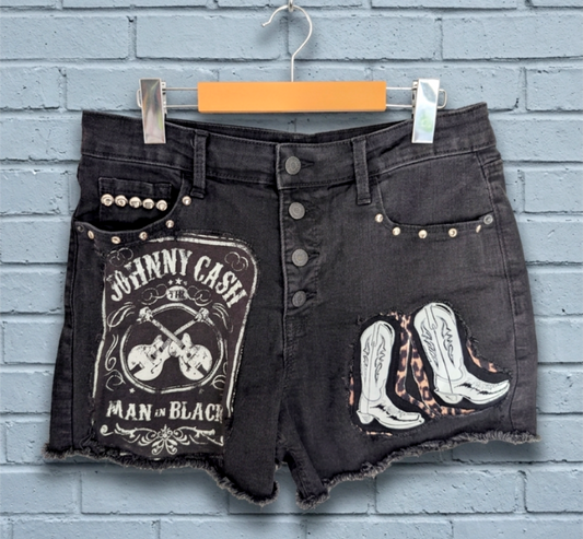 Womens Johnny Cash shorts with back pocket fringe - size 12