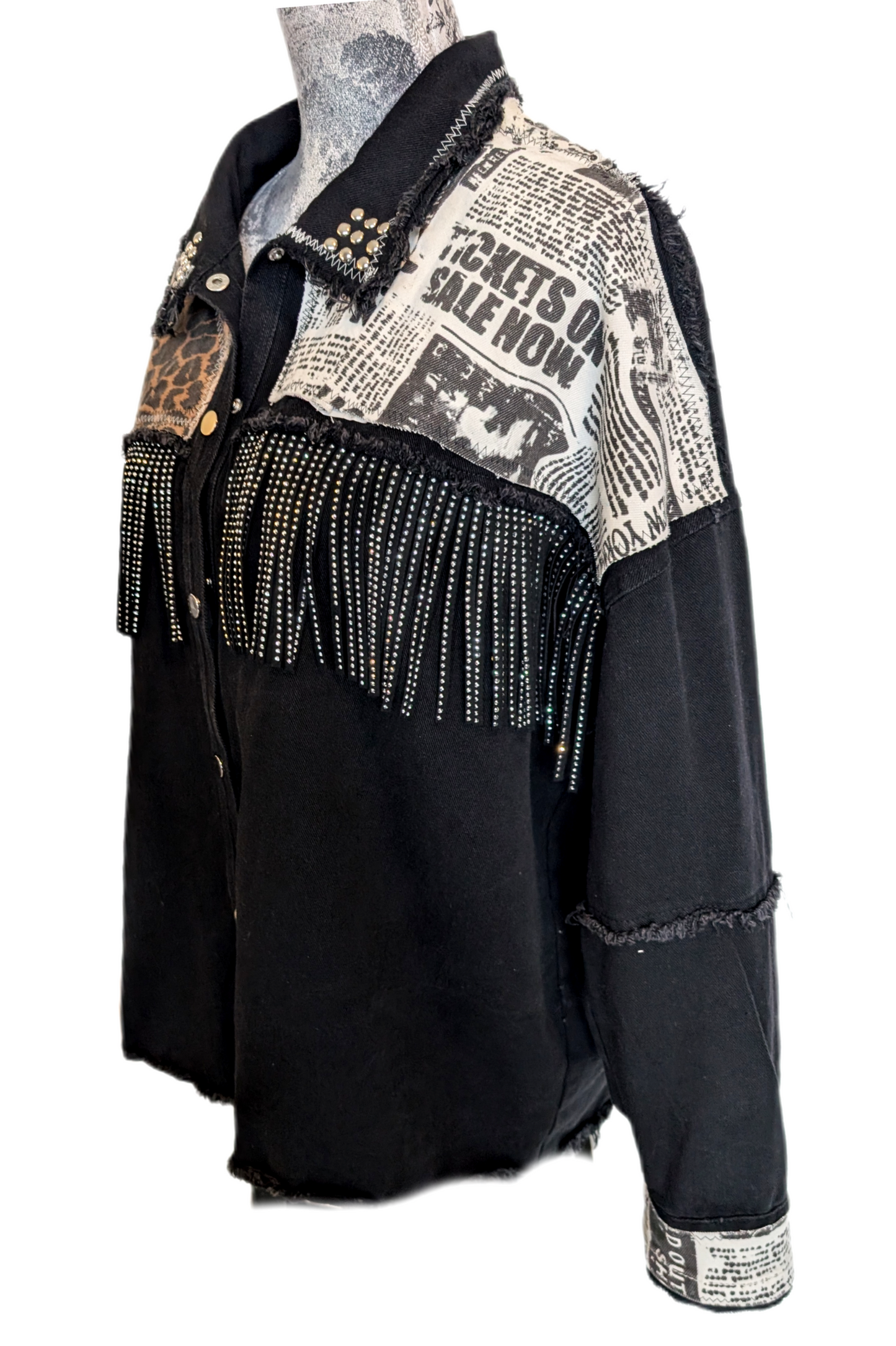 Denim GNR fringed/ patch jacket-size L/ XL