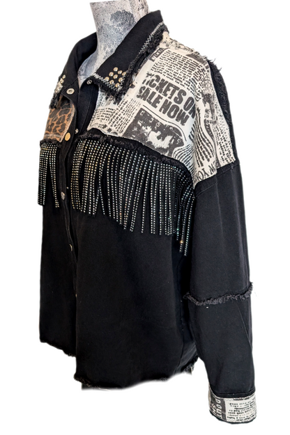 Denim GNR fringed/ patch jacket-size L/ XL