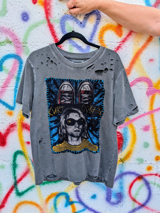 Gender neutral distressed Kurt short sleeve sweatshirt- women's L/ men's S/M
