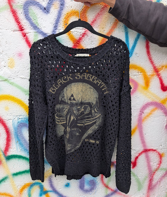 Womens Black Sabbath large hole knit sweater- size Large