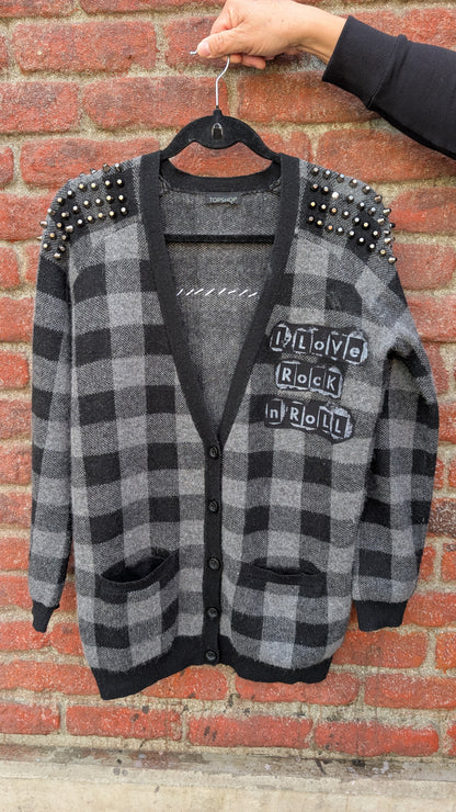 Women Joan Jett punk checkered cardigan- size MEDIUM