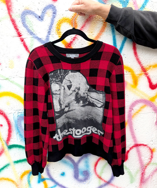 Womens checkered sweater with the Stooges- size Large