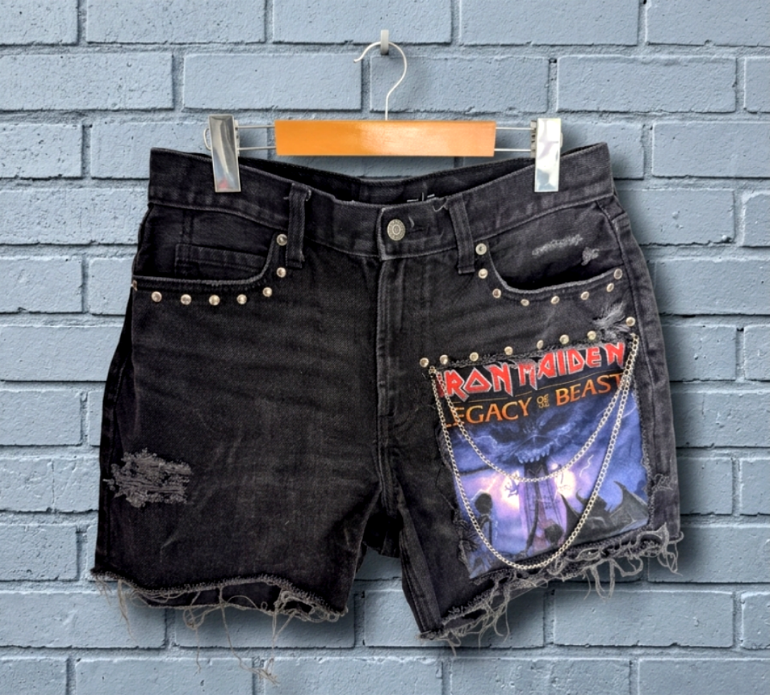 Womens IRON MAIDEN cut off denim shorts- size 7/8