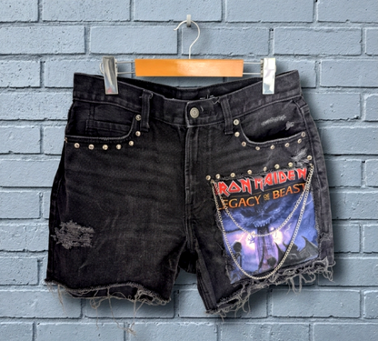 Womens IRON MAIDEN cut off denim shorts- size 7/8