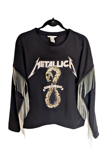 Womens METALLICA Don't Tread On Me Chain Fringe sweatshirt- size Large